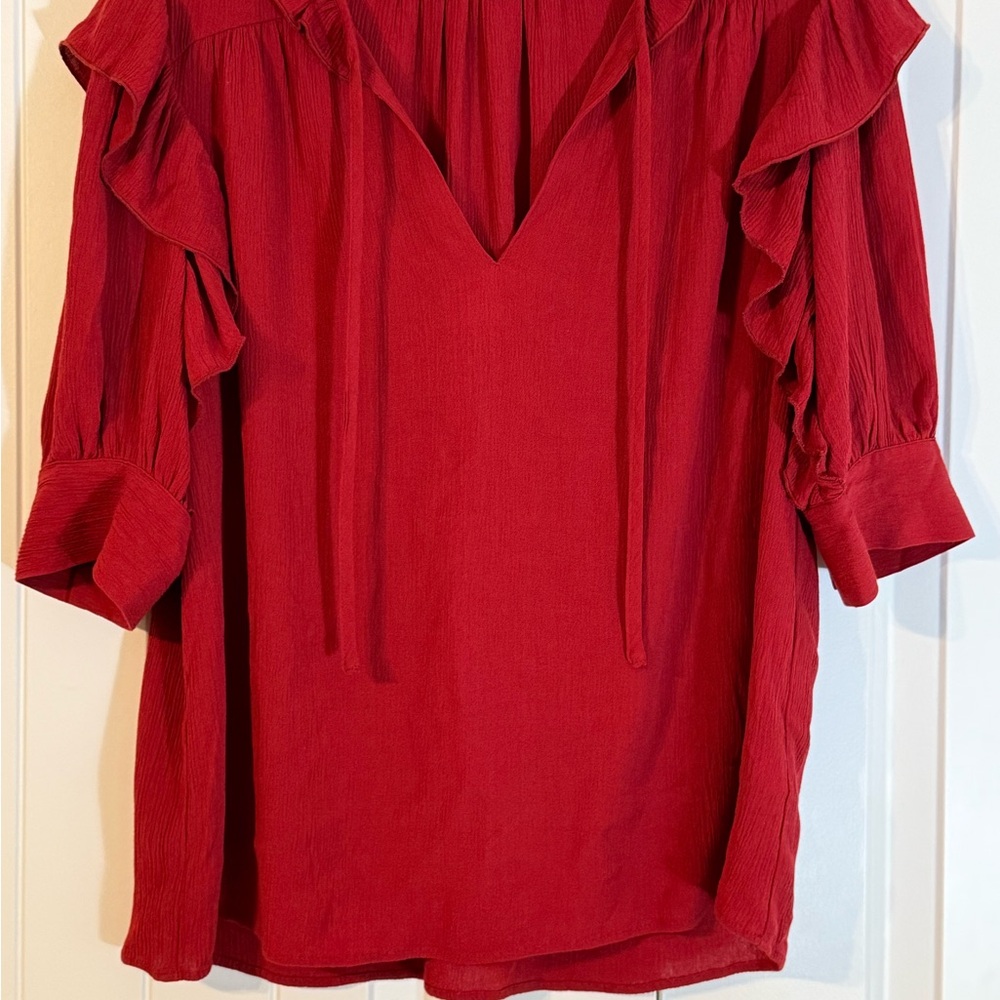 Serra Red Flutter Sleeve Blouse with Ruffled Style
